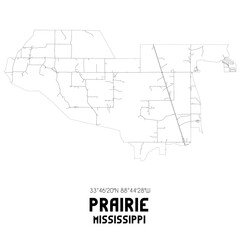 Prairie Mississippi. US street map with black and white lines.