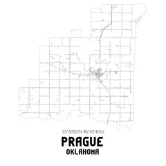 Prague Oklahoma. US street map with black and white lines.