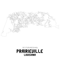 Prairieville Louisiana. US street map with black and white lines.