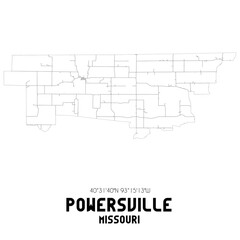 Powersville Missouri. US street map with black and white lines.