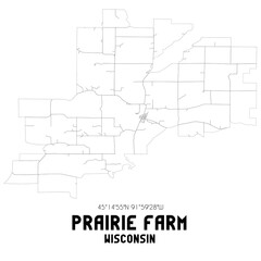 Prairie Farm Wisconsin. US street map with black and white lines.