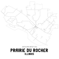 Prairie Du Rocher Illinois. US street map with black and white lines.