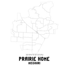 Prairie Home Missouri. US street map with black and white lines.
