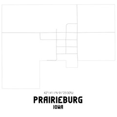 Prairieburg Iowa. US street map with black and white lines.