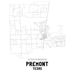 Premont Texas. US street map with black and white lines.