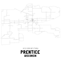 Prentice Wisconsin. US street map with black and white lines.