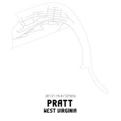 Pratt West Virginia. US street map with black and white lines.