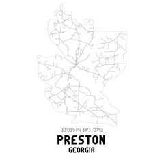 Preston Georgia. US street map with black and white lines.