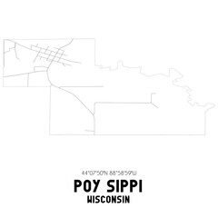 Poy Sippi Wisconsin. US street map with black and white lines.