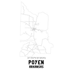 Poyen Arkansas. US street map with black and white lines.