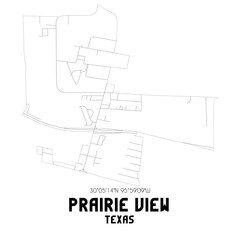 Prairie View Texas. US street map with black and white lines.