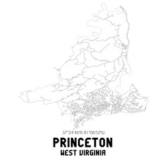 Princeton West Virginia. US street map with black and white lines.