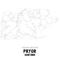Pryor Montana. US street map with black and white lines.