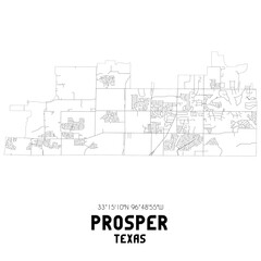 Prosper Texas. US street map with black and white lines.