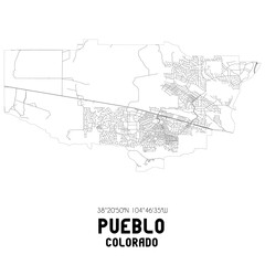 Pueblo Colorado. US street map with black and white lines.