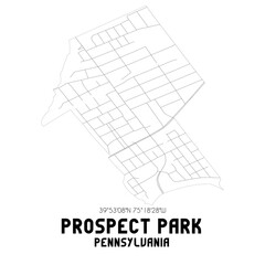 Prospect Park Pennsylvania. US street map with black and white lines.