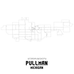 Pullman Michigan. US street map with black and white lines.