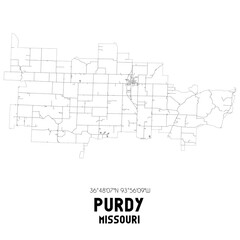 Purdy Missouri. US street map with black and white lines.