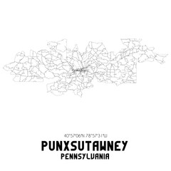 Punxsutawney Pennsylvania. US street map with black and white lines.