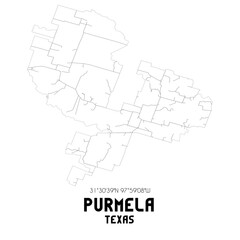 Purmela Texas. US street map with black and white lines.