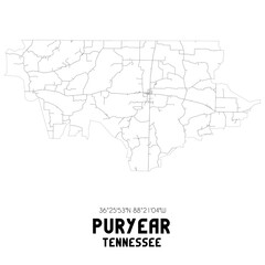 Fototapeta na wymiar Puryear Tennessee. US street map with black and white lines.