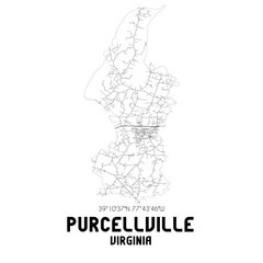 Purcellville Virginia. US street map with black and white lines.
