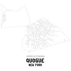 Quogue New York. US street map with black and white lines.