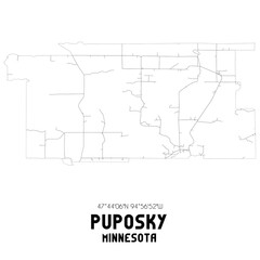 Puposky Minnesota. US street map with black and white lines.