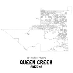 Queen Creek Arizona. US street map with black and white lines.