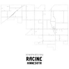Racine Minnesota. US street map with black and white lines.