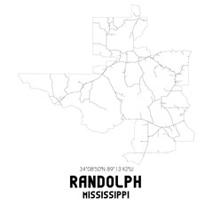 Randolph Mississippi. US street map with black and white lines.