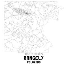 Rangely Colorado. US street map with black and white lines.