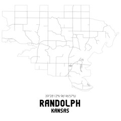 Randolph Kansas. US street map with black and white lines.