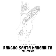 Rancho Santa Margarita California. US street map with black and white lines.