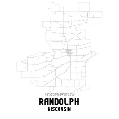Randolph Wisconsin. US street map with black and white lines.