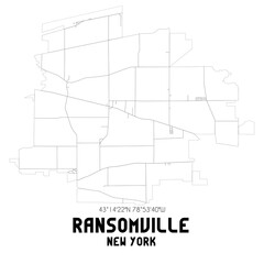 Ransomville New York. US street map with black and white lines.