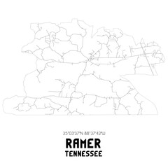 Ramer Tennessee. US street map with black and white lines.