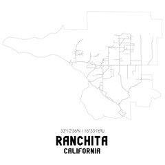 Ranchita California. US street map with black and white lines.