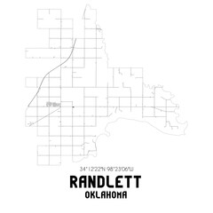 Randlett Oklahoma. US street map with black and white lines.