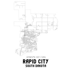 Rapid City South Dakota. US street map with black and white lines.