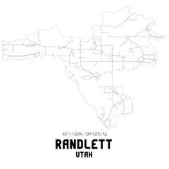 Randlett Utah. US street map with black and white lines.