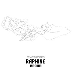 Raphine Virginia. US street map with black and white lines.
