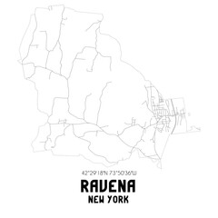 Ravena New York. US street map with black and white lines.