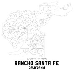 Rancho Santa Fe California. US street map with black and white lines.
