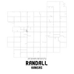 Randall Kansas. US street map with black and white lines.