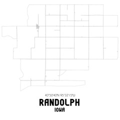 Randolph Iowa. US street map with black and white lines.