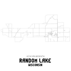 Random Lake Wisconsin. US street map with black and white lines.