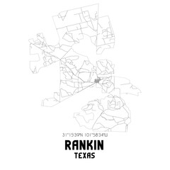 Rankin Texas. US street map with black and white lines.
