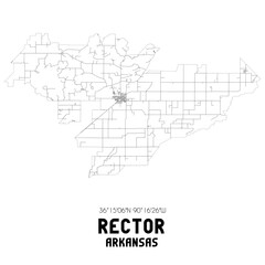 Rector Arkansas. US street map with black and white lines.