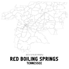 Red Boiling Springs Tennessee. US street map with black and white lines.